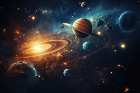 Image showing the solar system and various space objects.by Generative AIの素材