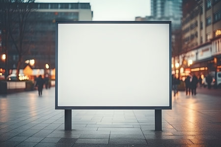Blank white billboard or display, advertising, blurred background.by Generative AI.の素材