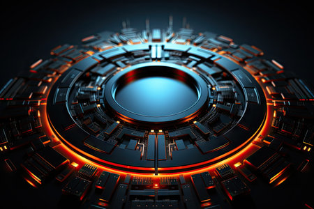 Abstract technology, hologram, neon light element, circle, innovation, vitality in futuristic design.by Generative AIの素材