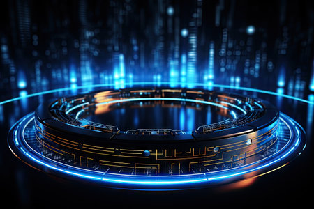 Abstract technology, hologram, neon light element, circle, innovation, vitality in futuristic design.by Generative AIの素材