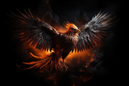 Phoenix is flying burning with fire. Birds. Mythical creatures. by Generative AIの素材
