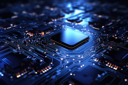Computer technology image with circuit board background, ideal for various topics related to computers and AI by generated AIの素材