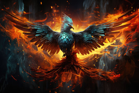 Phoenix is flying burning with fire. Birds. Mythical creatures. by Generative AIの素材