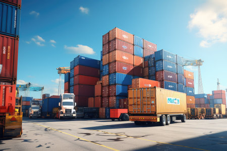 Containers stacked on a ship in the port Representing the import and export of goods in the logistics industry.by generated AIの素材