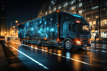 Import-export logistics of cargo ships loading goods at industrial ports and trucks on world map distribution network background. Global logistics transportation concept.by Generated AIの素材