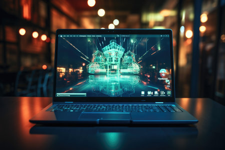 cyber security and data protection laptop internet network Protect business data and financial transactions from cyber attacks. Security encryption of users personal data.by Generative AI.の素材