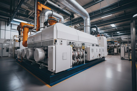 Atomic power plant. Production of electric and thermal energy. Nuclear energy concept.by Generative AI.の素材