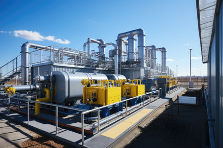 Atomic power plant. Production of electric and thermal energy. Nuclear energy concept.by Generative AI.の素材