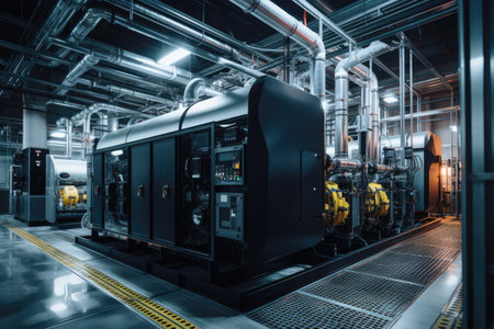 Atomic power plant. Production of electric and thermal energy. Nuclear energy concept.by Generative AI.の素材