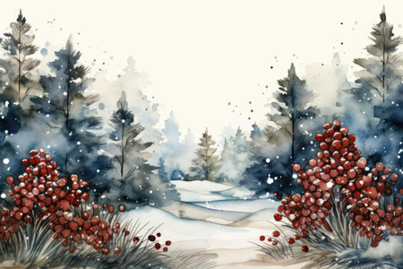 Mock up watercolor Christmas background with empty space for text by Generative AIの素材