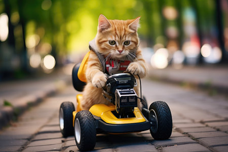 Cute dog sits in the back of the car ready for a holiday trip.by Generative AIの素材