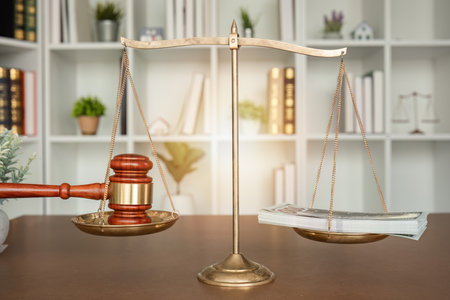 Dollar and judges hammer on the scale The concept of corruption in the law Lobby for the implementation of anti-corruption laws or norms. Payment of fines and penalties Damage compensation awardの写真素材