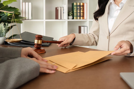 A young lawyer and businesswoman are discussing legal advice on signing a business contract....