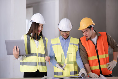 A team of civil engineers meet to plan a construction project and brainstorm ideas about how to work...