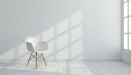 A white chair sits in a room with a white wall by AI generated imageの素材