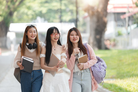 Students walking and talking at university before class. Education, back to school conceptの写真素材