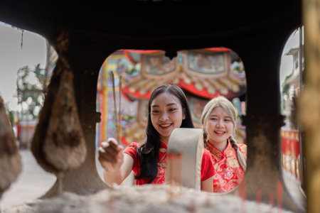 Celebrating chinese new year joyful festival activity cultural venue colorful environment close-up...
