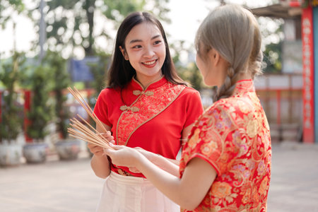 Celebrating chinese new year joyful gatherings of friends in a lively cultural setting