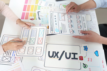 UXUI Design Collaboration. Team brainstorming and sketching user interface concepts.