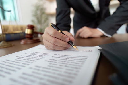Lawyer preparing to sign important legal paperwork