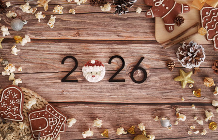 Christmas and New Year 2026 with Gingerbread and Decorations