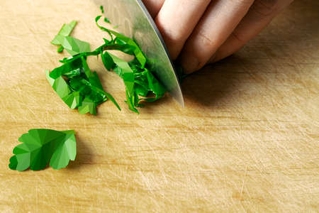 shredded parsley on an old textured board, low polyの写真素材