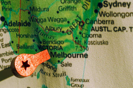 marker on the map near Melbourneの写真素材
