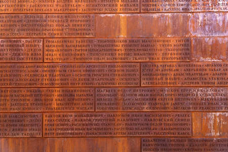 Katyn, Smolenskaya oblast, Russia - 08 22 2020: plaques with the names of the victims of the Katyn massacreのeditorial素材