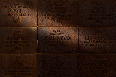 Katyn, Smolenskaya oblast, Russia - 08 22 2020: memorial tablets with the names of the victims of the Katyn massacreのeditorial素材