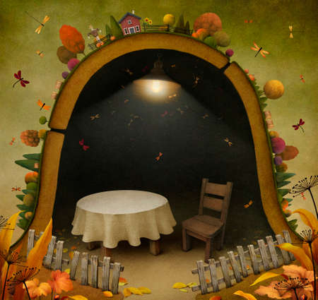 Conceptual illustration background Autumn and house mouseの写真素材