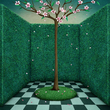 Fantasy tale illustration or poster green room and Treeの写真素材