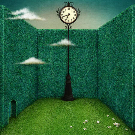 Fantasy tale illustration or poster green room and watchの写真素材