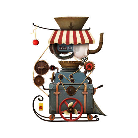 Isolated on white background Santa's workshop bizarre industrial car to create giftsの写真素材