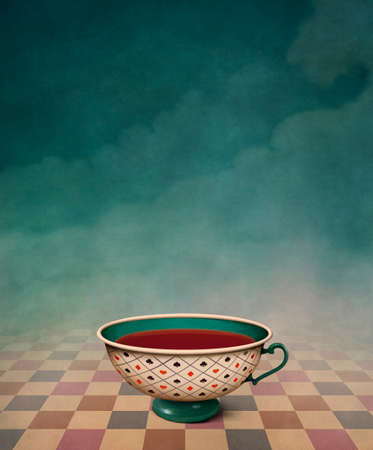 Conceptual illustration for fairy tale Wonderland with Cup Of Teaの写真素材