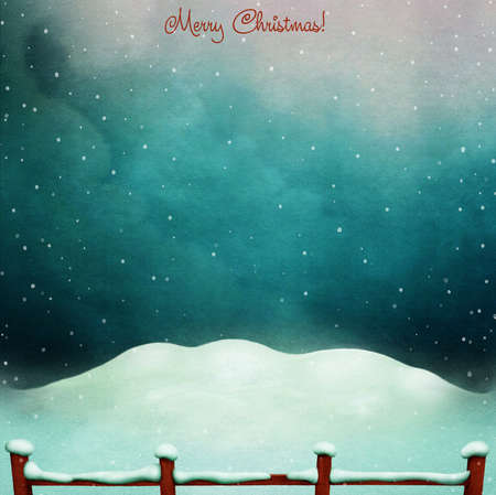 Night winter background with the snow and the red fenceの写真素材