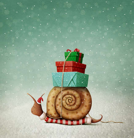 Holiday greeting card with Christmas gifts.の写真素材