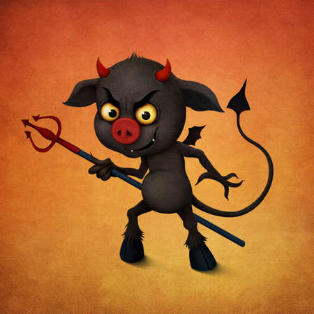 Fantasy fairy tale illustration cartoon character cheerful black devil