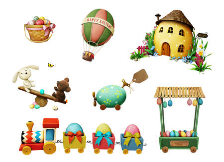 Holiday Set of festive Easter items for greeting card or posterの写真素材