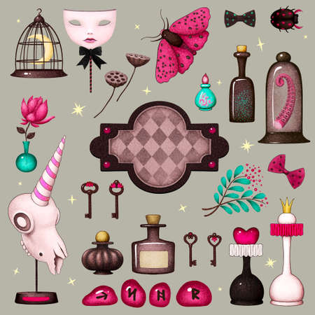 Bizarre Collection magic isolation object for design use for invitation, label, tag, set for party, event, icon, sticker.の写真素材