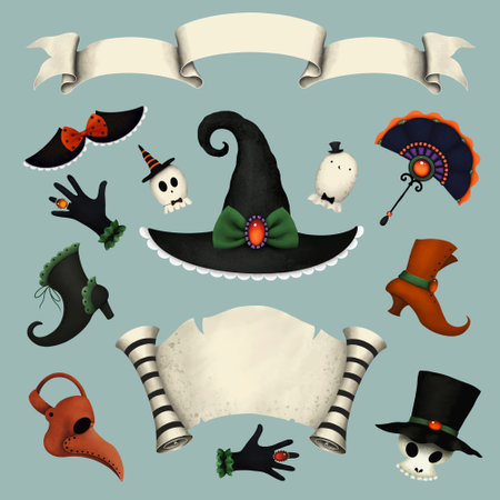 Halloween Collection magic isolation object for design use for invitation, label, tag, set for party, event,icon, stickerの写真素材