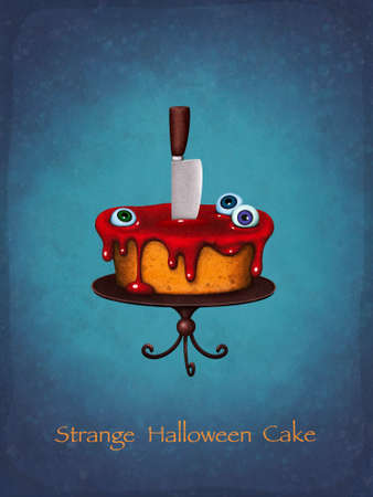 Halloween fantasy illustration or postcard cake blood for design use for invitation, set for party, event, greeting cardの写真素材