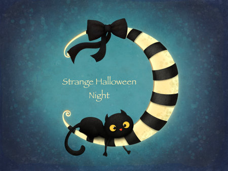 Halloween fantasy illustration or postcard Halloween card cat on Moon for design use for invitation, set for party, event, greeting card.の写真素材