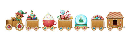 Isolated Set Cartoon cute car Christmas Gingerbread Train for Christmas or New Year holiday greeting card or wallpaperの写真素材