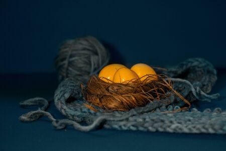 Multi-colored chicken eggs. Easter holiday. Spring. Decorの写真素材