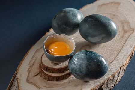 Multi-colored chicken eggs. Easter holiday. Spring. Decorの写真素材