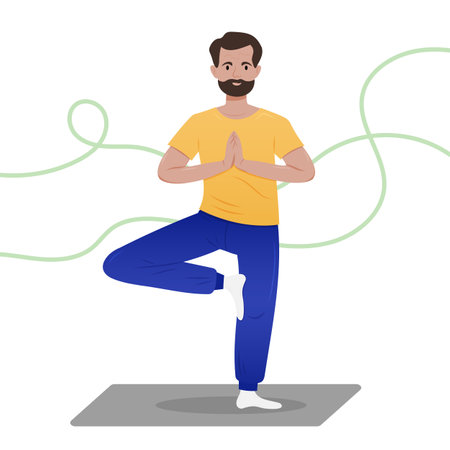 Yoga practitioner balancing in tree pose at a studio during the dayのイラスト素材