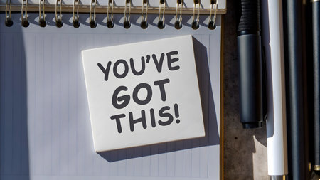 A note reads You ve got this placed on a notepad alongside pens, suggesting motivation.の素材