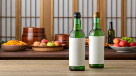 Chuseok festivities showcase traditional gifts and autumn fruits in a Korean setting.の素材