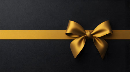 Black gift box adorned with a golden ribbon and bow perfect for celebrations and giftingの素材