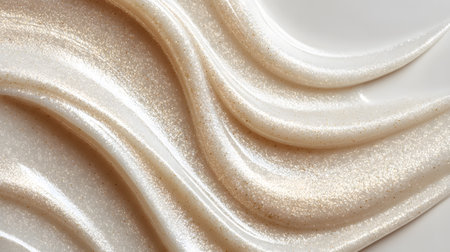 Glossy cream texture features flowing waves and shimmering surface for creative designsの素材